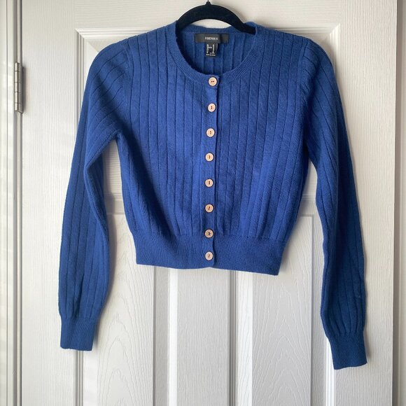 Forever 21| Blue Cropped Cardigan Sweater - Picture 1 of 5